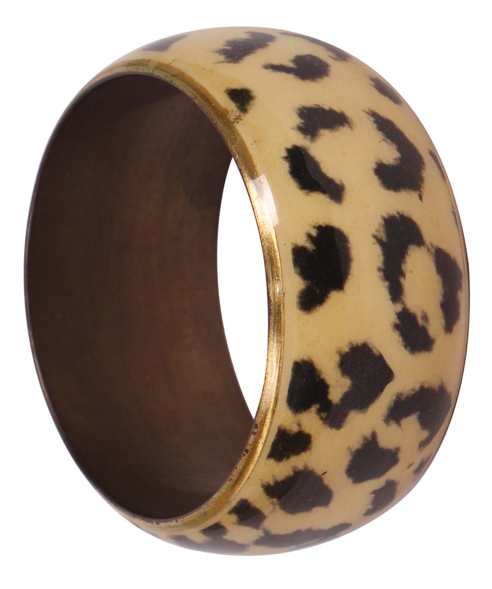 Round Broad Bangle - Leopard Skin Print - Black & White Exteriors - Dull Golden Finish Interiors - Handmade in Brass & Iron - Fashion Accessories - Unique Metal Jewelry - Buy in Bulk Wholesale